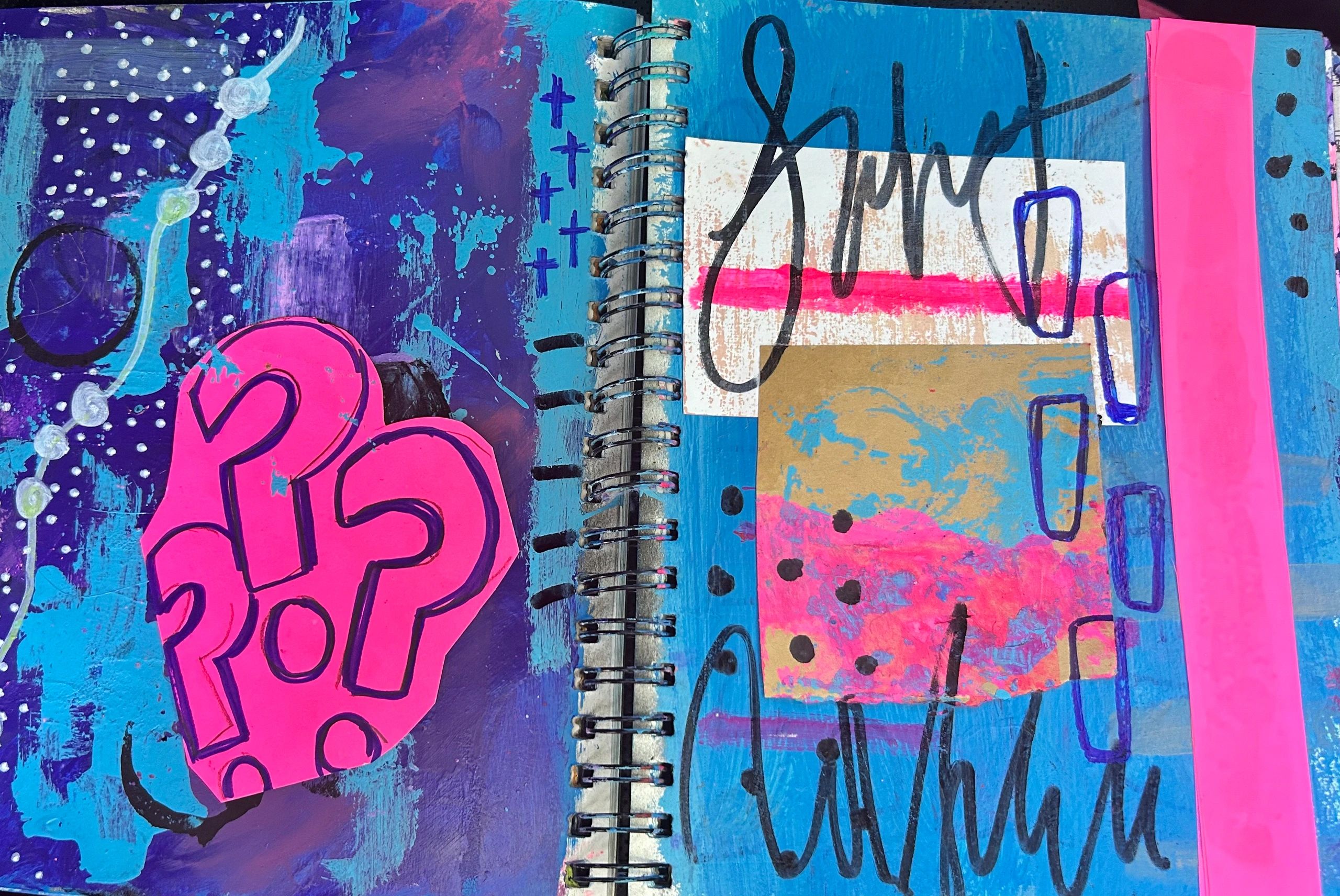 So this mixedart journal spread was made with acrylic paints, craft paper, index cards, and ribbon. 