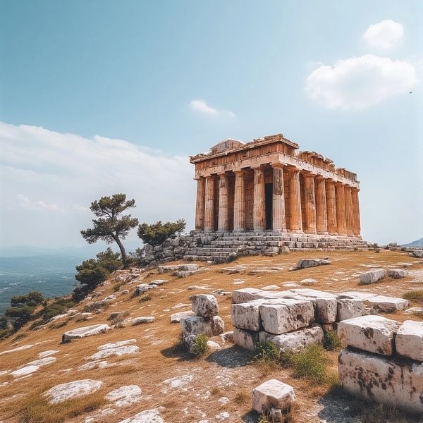 A lonely Temple stands in the mountain sun