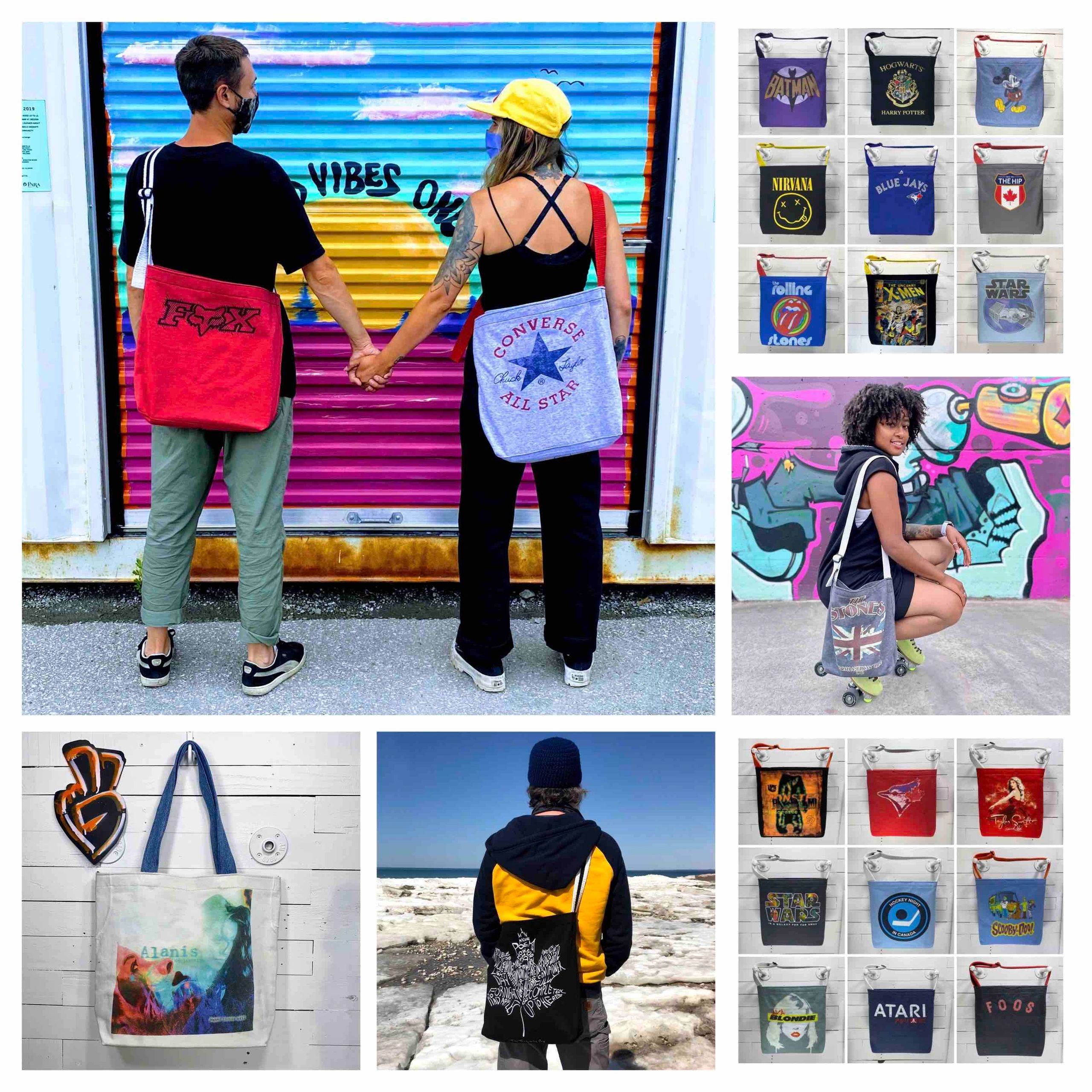 Goodfarken Tee Bags are made from reclaimed T-shirts & salvaged materials