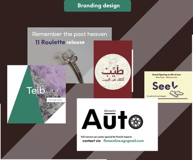A collection of branding design samples with diverse styles and color schemes.