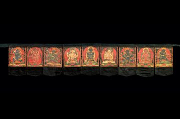 Hollywood Galleries set of nine Kagyu Taglung paintings thangka tsakali 噶舉派唐卡達隆