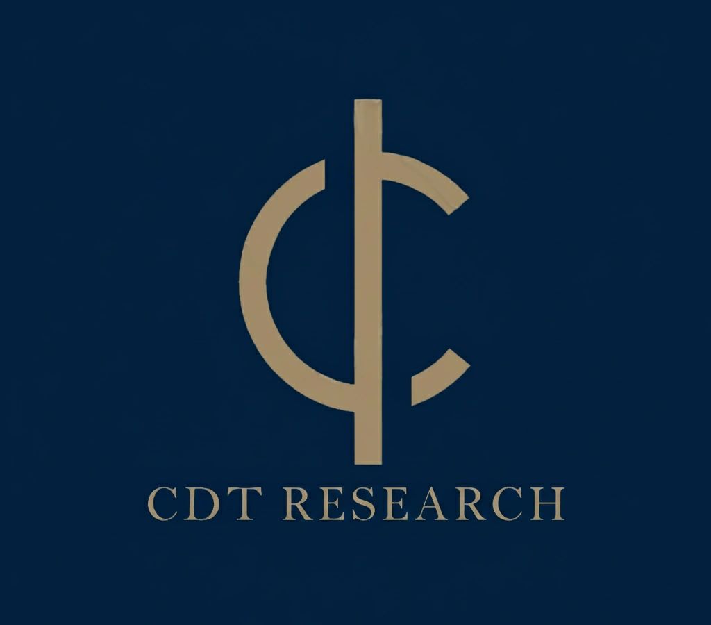 Logo of CDT Research with stylized letters on a dark blue background.