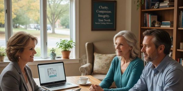 Couple consulting with advisor in a cozy room.