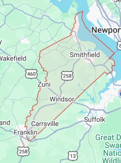 Readylift Garage Door Co. Service Area Map in Smithfield, Virginia