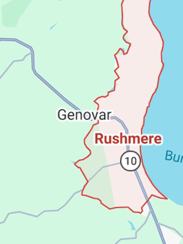 Readylift Garage Door Co. Service Are Map showing Rushmere and Genovar areas.