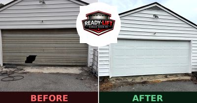 Before and After of a Garage Door replacement in Windsor, Virginia.