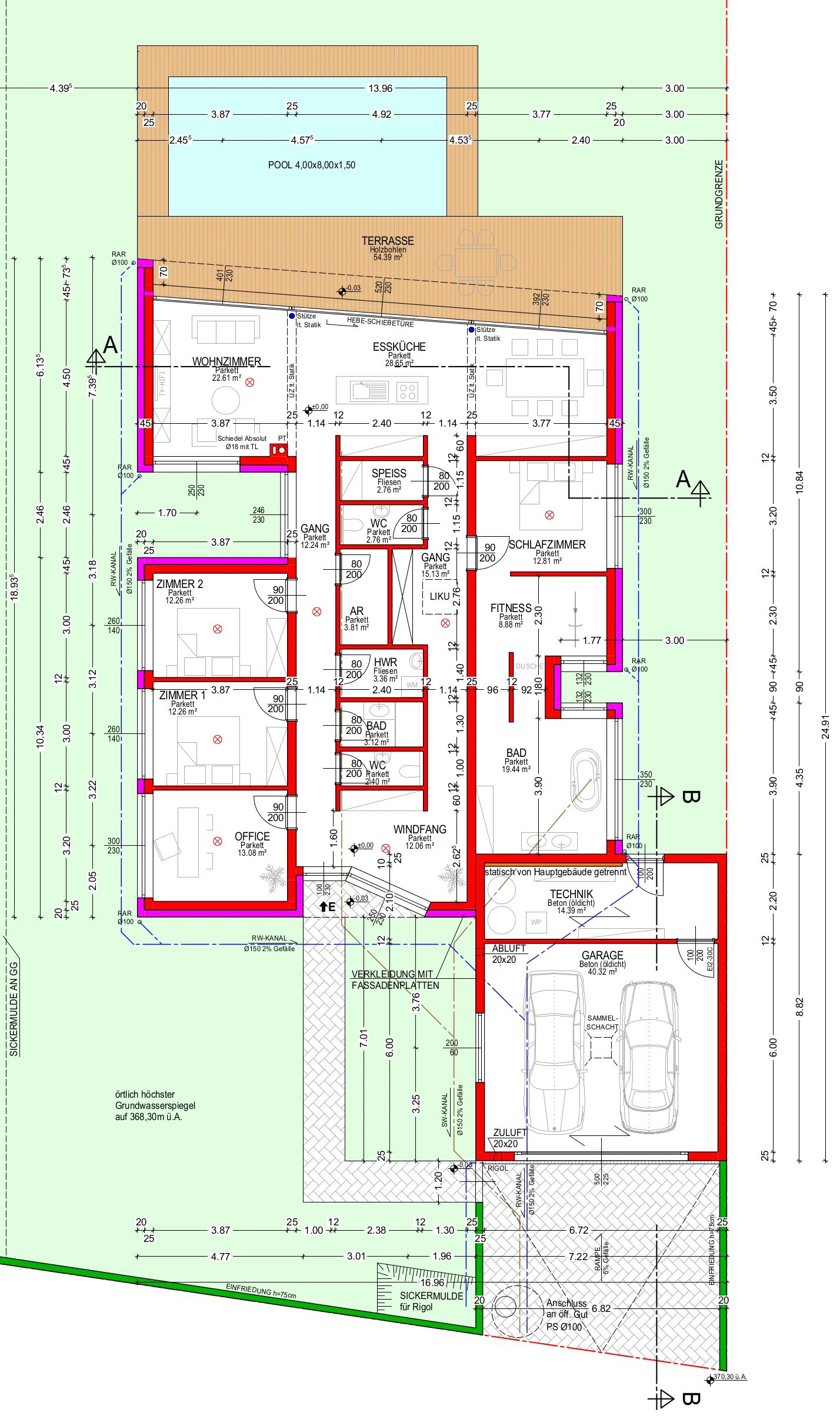 Einreichplan Einfamilienhaus Grundriss Bungalow