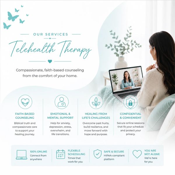 Telehealth therapy offering compassionate faith-based counseling from home.