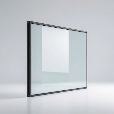 Transparent glass panel with a sleek black frame on a white surface.