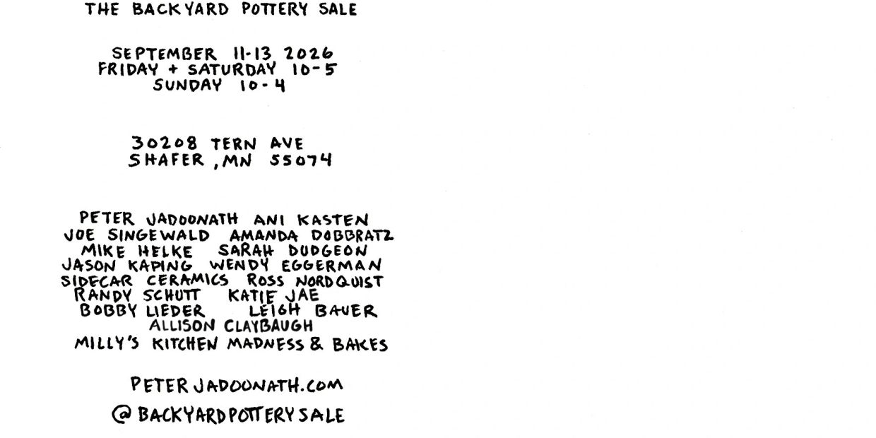 Backyard Pottery Sale details and artists list.