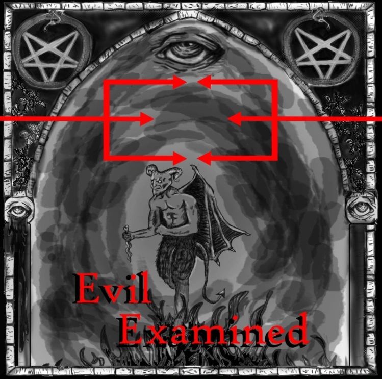 Evil looking devil with creepy Illuminati eye and two E’s facing eachother that look like pitchforks