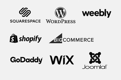 Squarespace, Wordpress, Weebly, Shopify, BigCommerce, GoDaddy, Wix, Joomla
