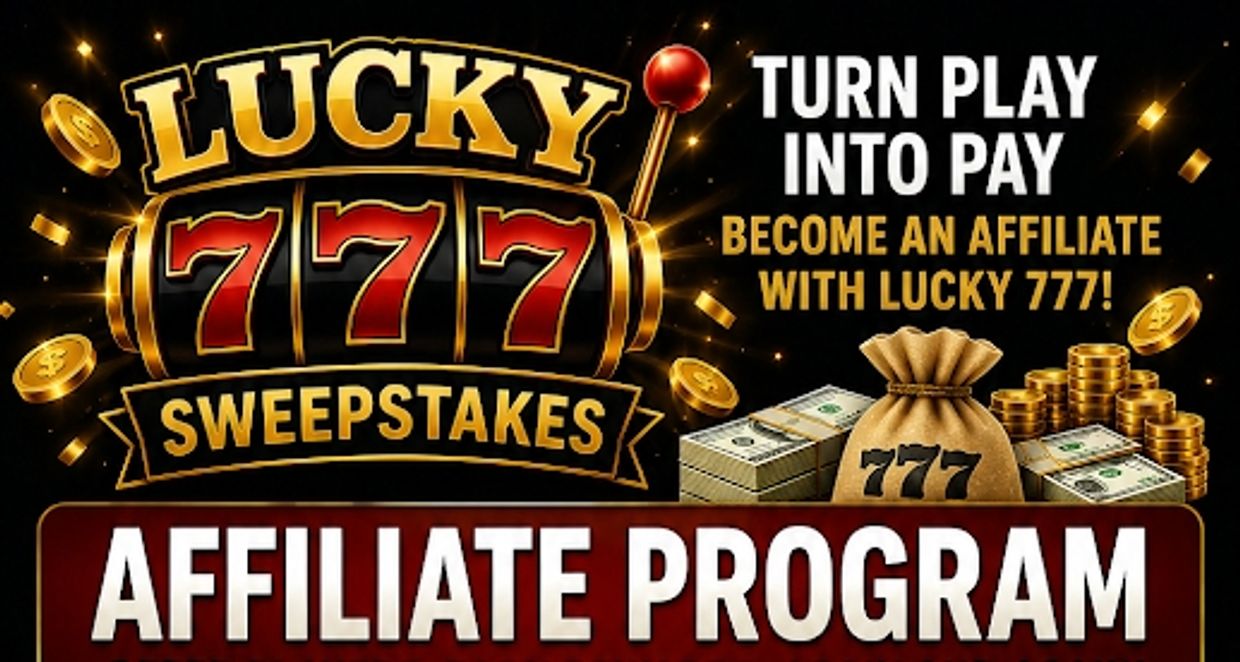 Lucky 777 Sweepstakes affiliate program with cash and coins rewards.