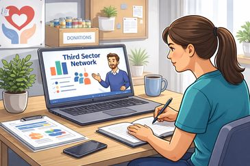 An individual watching an online workshop from Third Sector Network