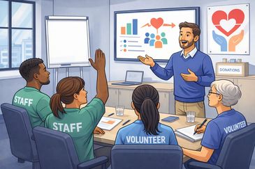 A Third Sector Network trainer delivering a training session in a charity's office.