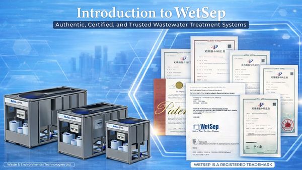 Introduction to WetSep wastewater treatment systems with certificates and patents.