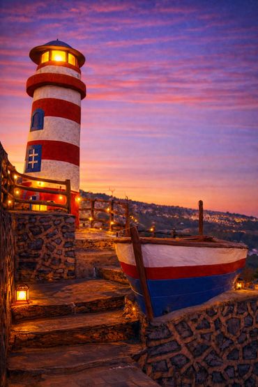 OSB Bungalow deniz feneri temalı özel konsept alan gün batımı manzarası