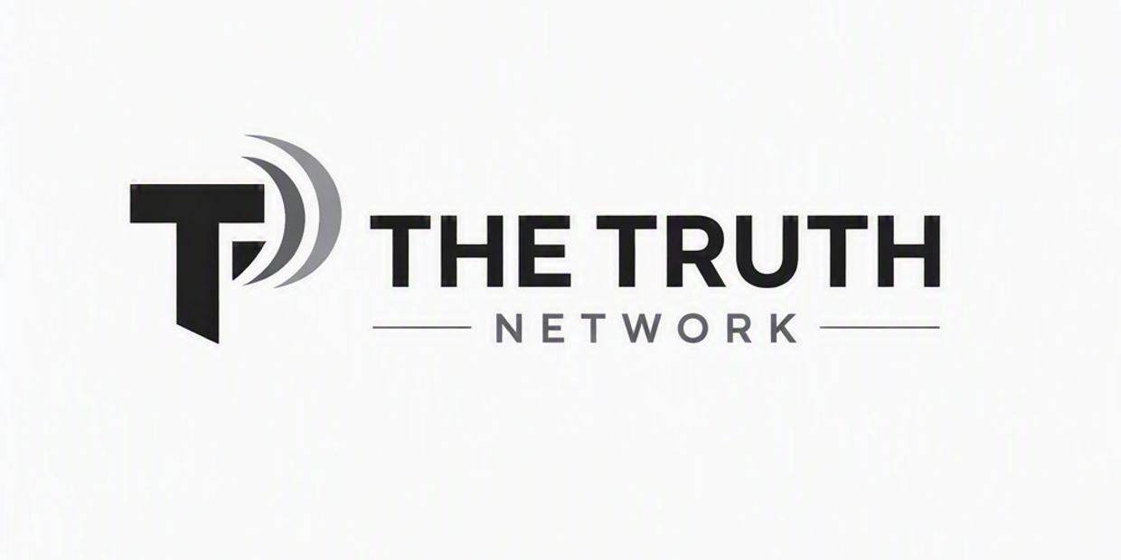 Logo of The Truth Network with black and gray colors.