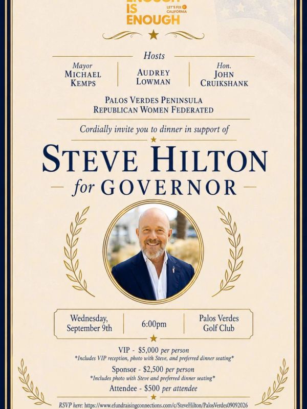 Sept. 9 Fundraiser for CA Governor Candidate Steve Hilton
