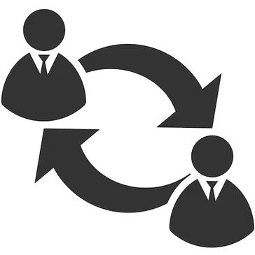 Two business figures exchanging roles with arrows.