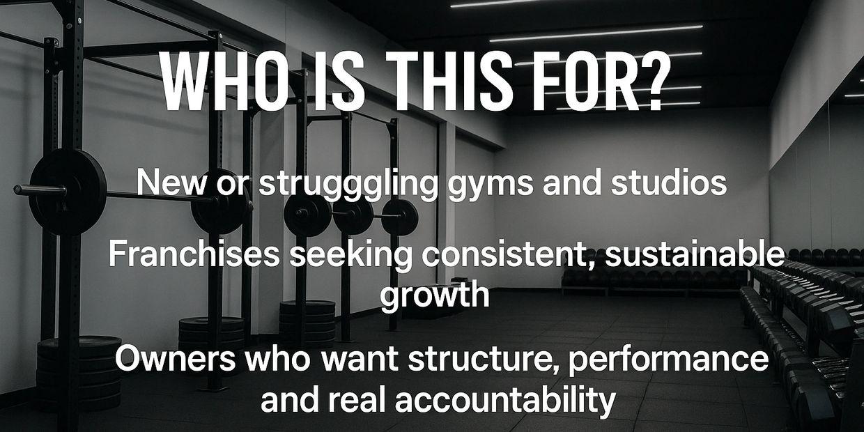 Text on a gym background targeting struggling gyms and studio owners.