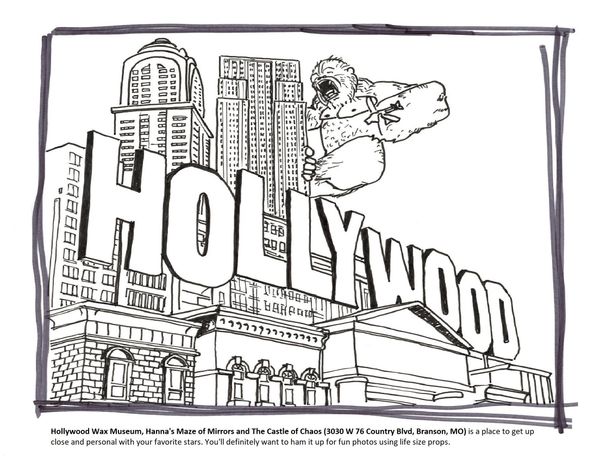 Giant gorilla climbing the Hollywood sign in a cityscape illustration.