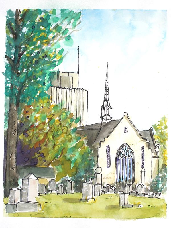 Fairlawn Cemetery featuring the First Presbyterian Church in the Paseo neighborhood of Oklahoma City