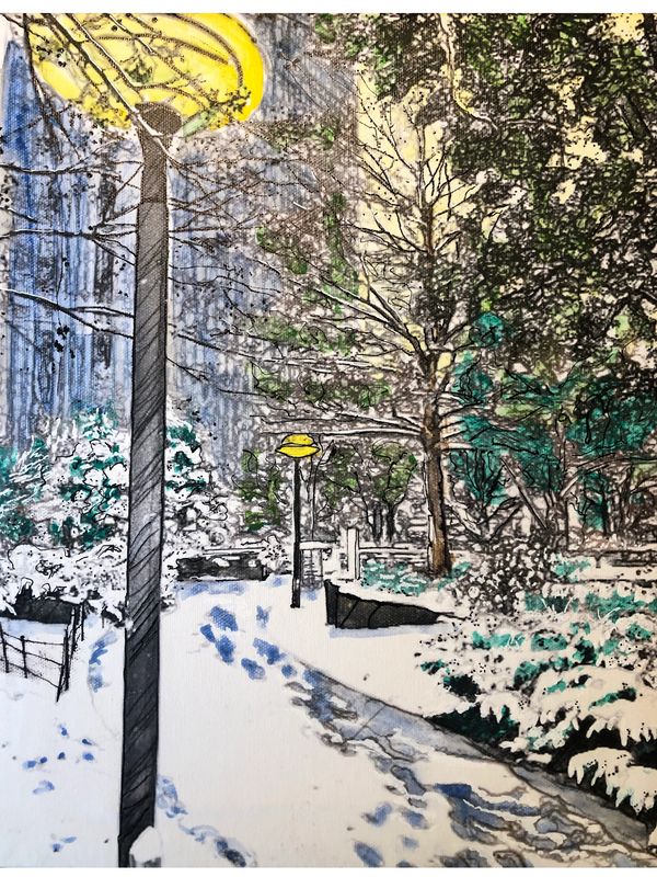 Winter view of Myriad Garden Park, Oklahoma City.