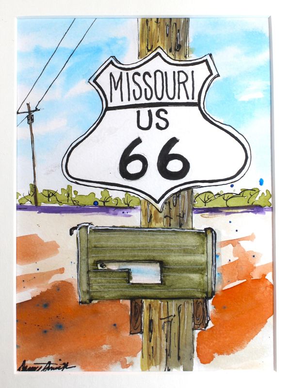 Stylized road sign of the Mother Road, Route 66 in Taney County Missouri