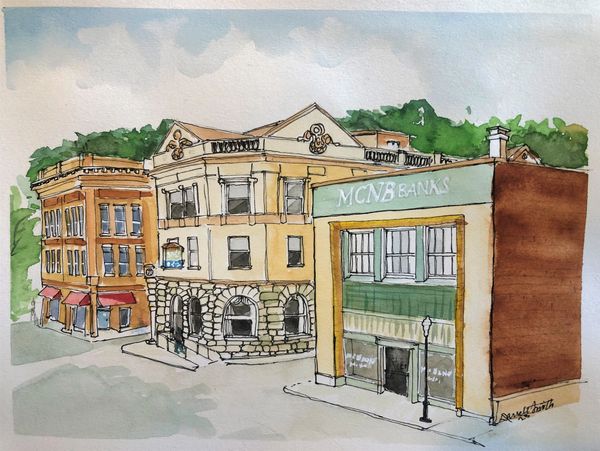 MCNB bank buildings on Wyoming Street, Welch, WV. View is from the McDowell County Court House.