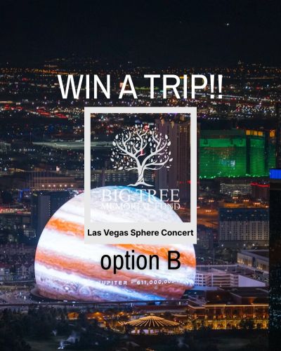 Night view of Las Vegas Sphere with contest text.