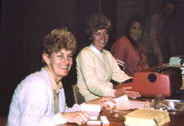 Catalogue Typing probably early 80s. Val Churchman, Pauline Miller, Anthea Oxford, David Hemmings