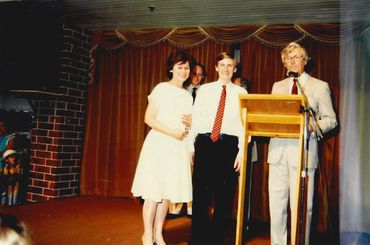 Art & Craft Fair at Parabanks 21/11/1982 Prize Giving John Bannen, David Plumridge at the podium