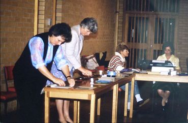 Council Chambers Exhibition 1983. Preparing and typing catalogue Anthea, Iris, Pauline & Desi