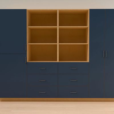 modular cabinets with plywood boxes blue doors