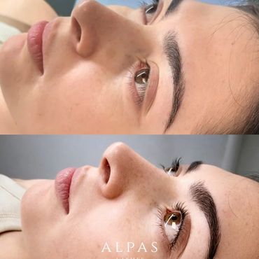 Close-up lash lift and tint showing lifted natural lashes