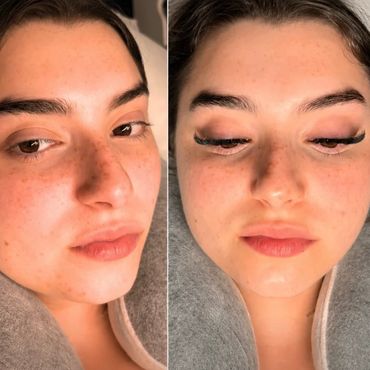 Natural full set eyelash extensions with soft cat-eye effect