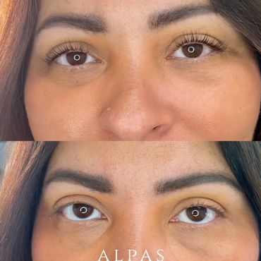 Lash lift and tint before and after on brown eyes