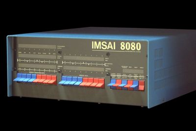 IMSAI 8080  microcomputer released in 1975, based on the Intel 8080 and later 8085 and S-100 bus.