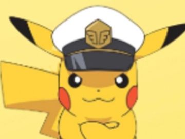 Pikachu wearing a captain's hat with a confident expression.