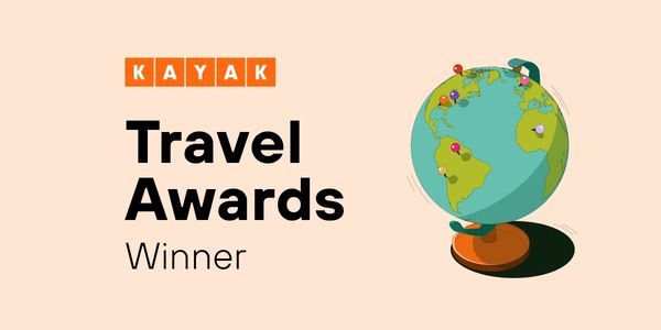 Kayak Travel Awards Winner with globe illustration and location pins.
