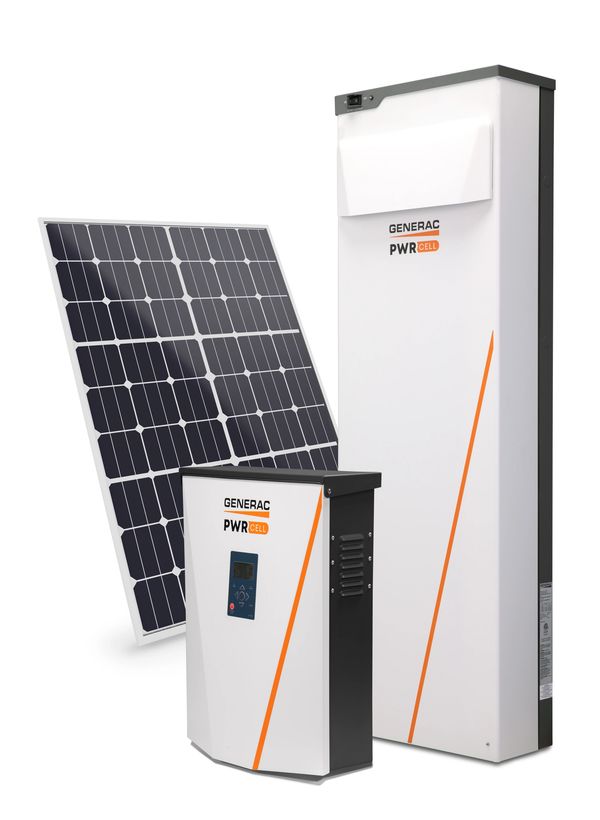 Generac powercell back up batteries and a solar panel.