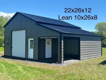 22x26x12 custom metal building with prefab steel lean 10x26x8 near Oneida County, NY