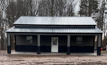 two-tone 10x35 lean for custom storage designed by CNY Buildings installed in Camden, NY.