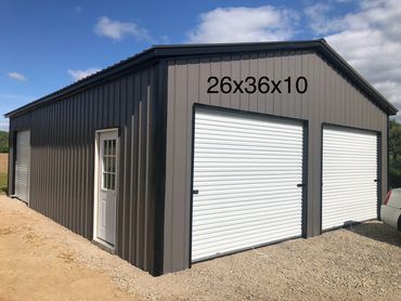 26x36x10 vertical siding, two-car prefab metal garage durable steel framing made for NY snow.