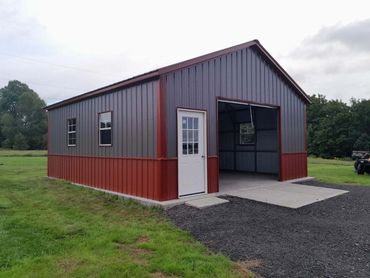 2-tone 22x26x9 vertical siding single stall prefab metal garage designed for Herkimer County, N.Y.