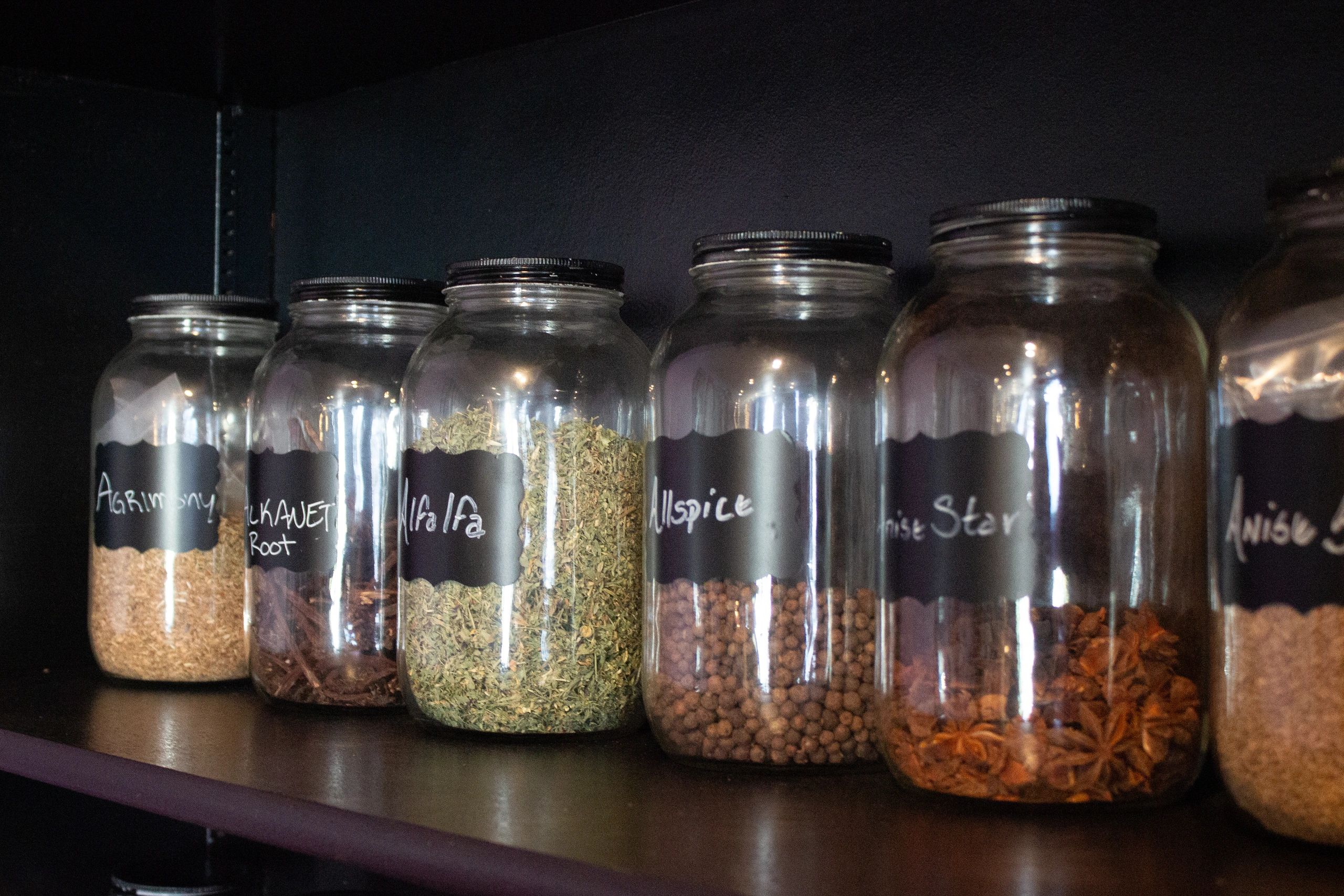 apothecary and witchy herbs at the shop