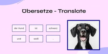 A purple slide with images and text.