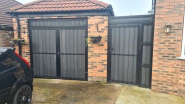 side gate and matching garage doors