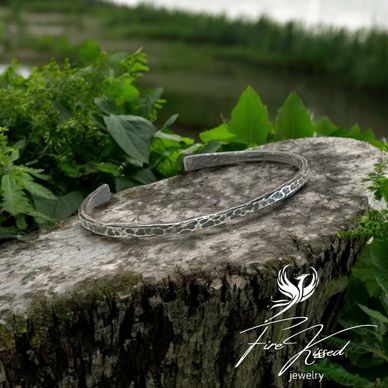 Unisex hammered and antiqued sterling silver cuff bracelet